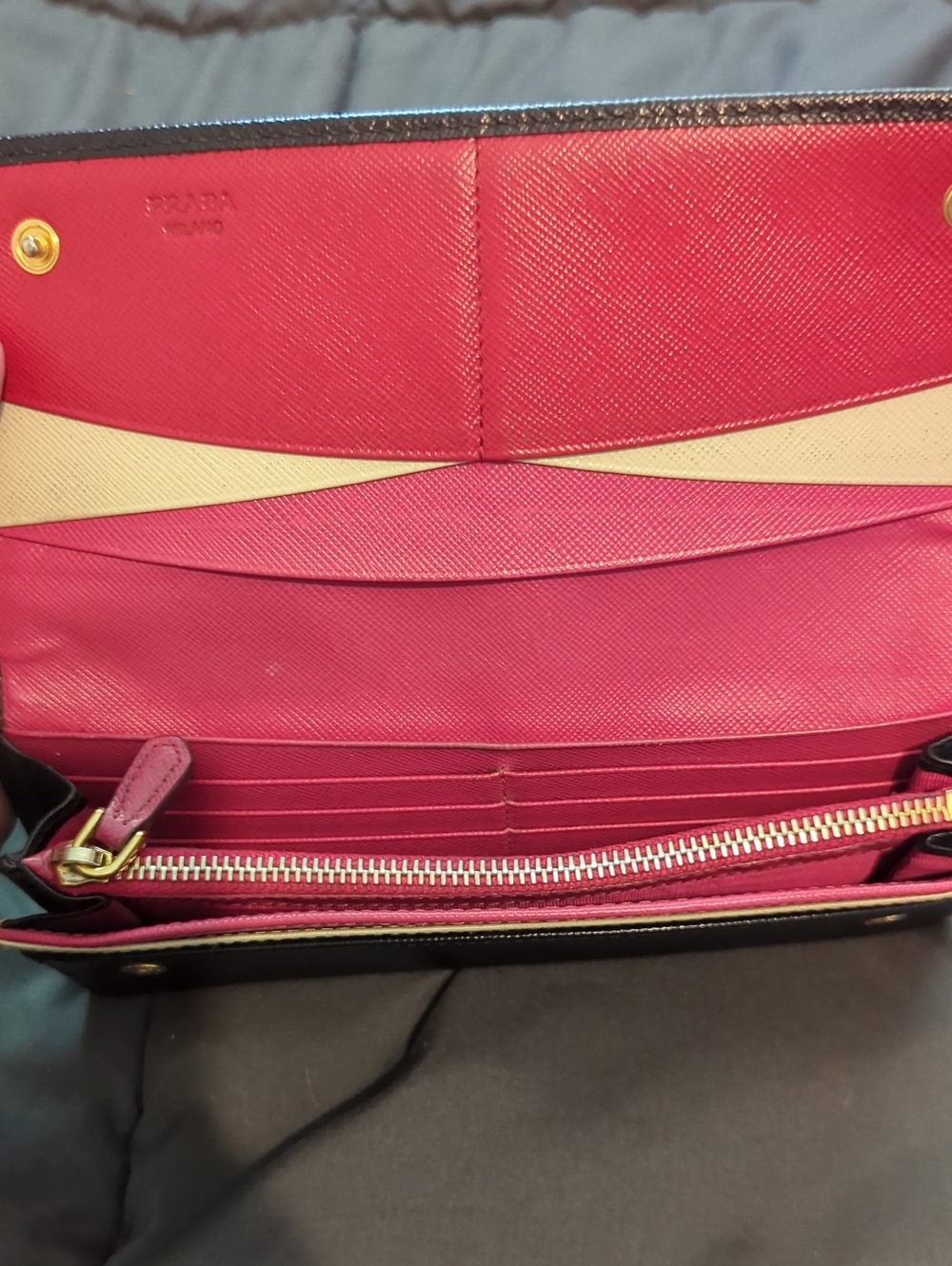 Authentic Prada Black Tri Color Saffiano Leather Long Wallet - So Cute! - Picture 5 of 6